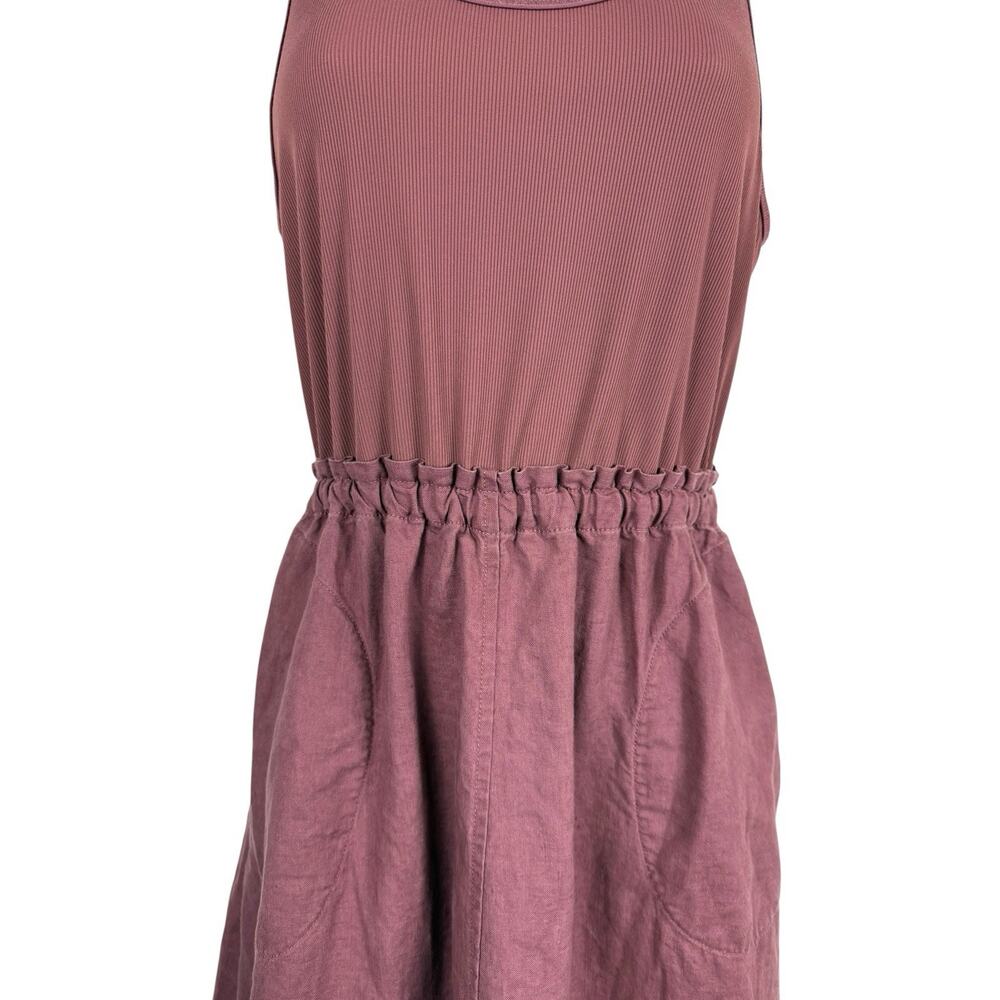Athleta Dress Womens Extra Small Baja Midi Burgundy Linen Racerback Tank Pockets - Picture 4 of 12